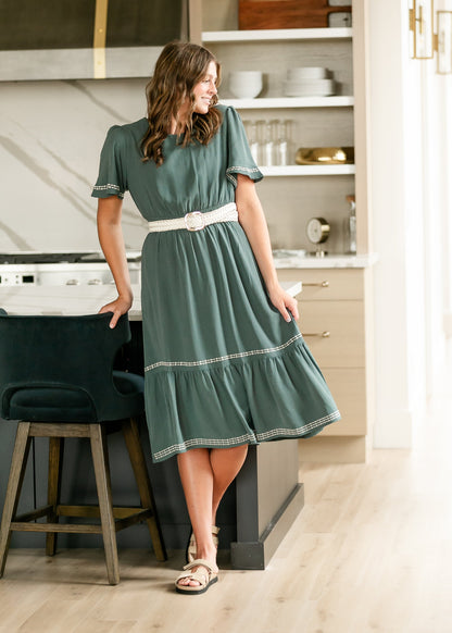 Embroidered Flutter Sleeve Green Maxi Dress FF Dresses