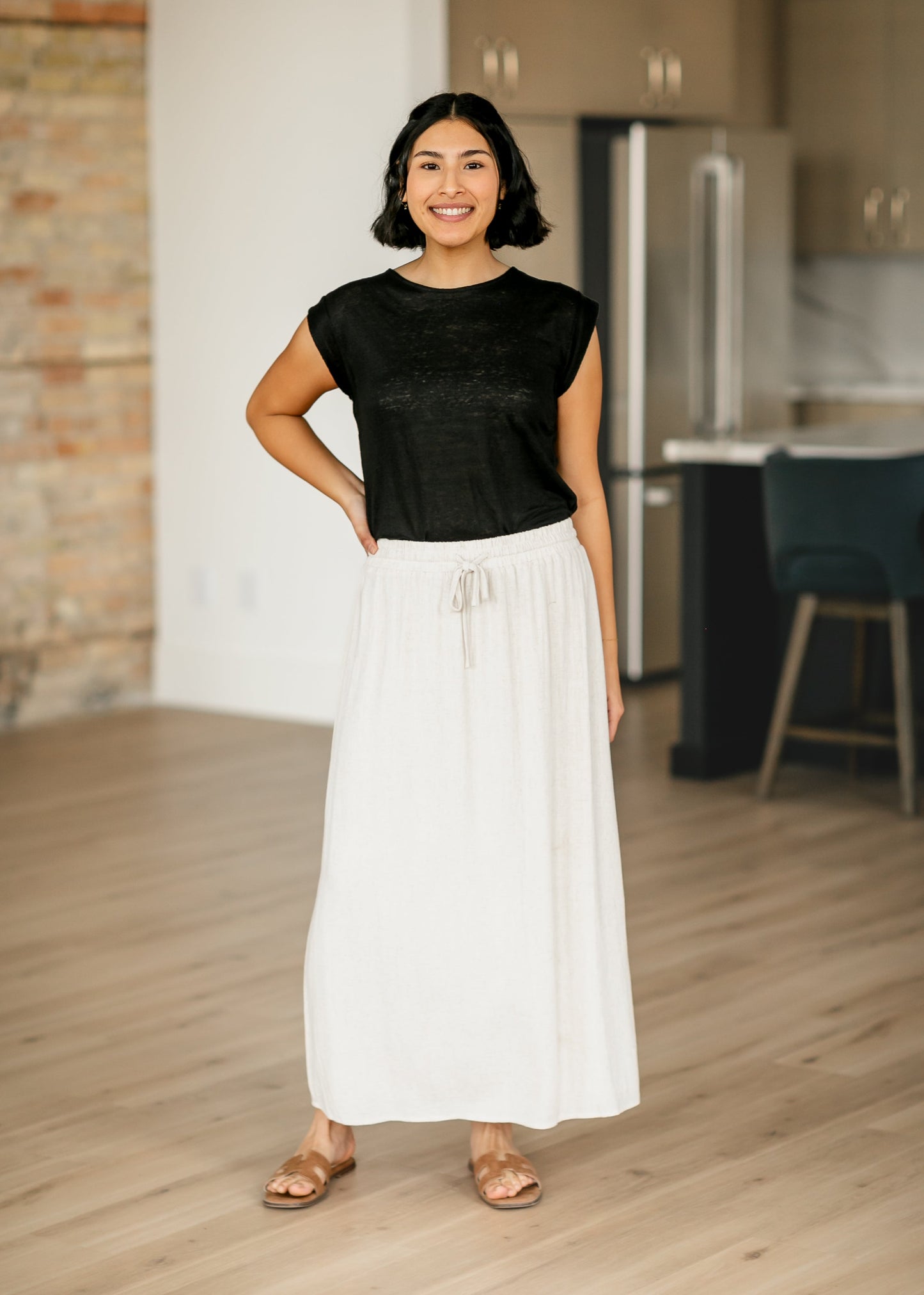 Essential Linen Elastic Waist Maxi Skirt IC Skirts