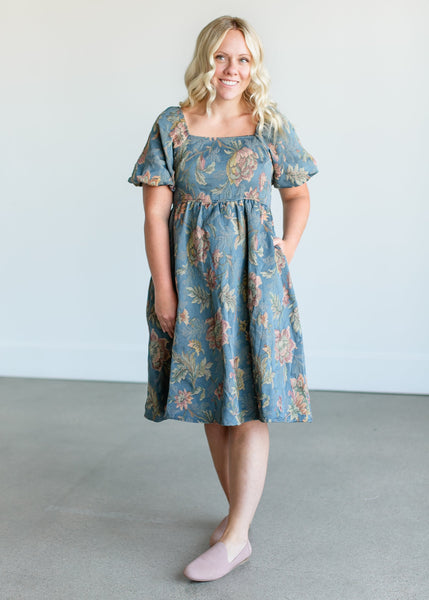 Floral Jacquard Midi Dress - FINAL SALE – Inherit Co.