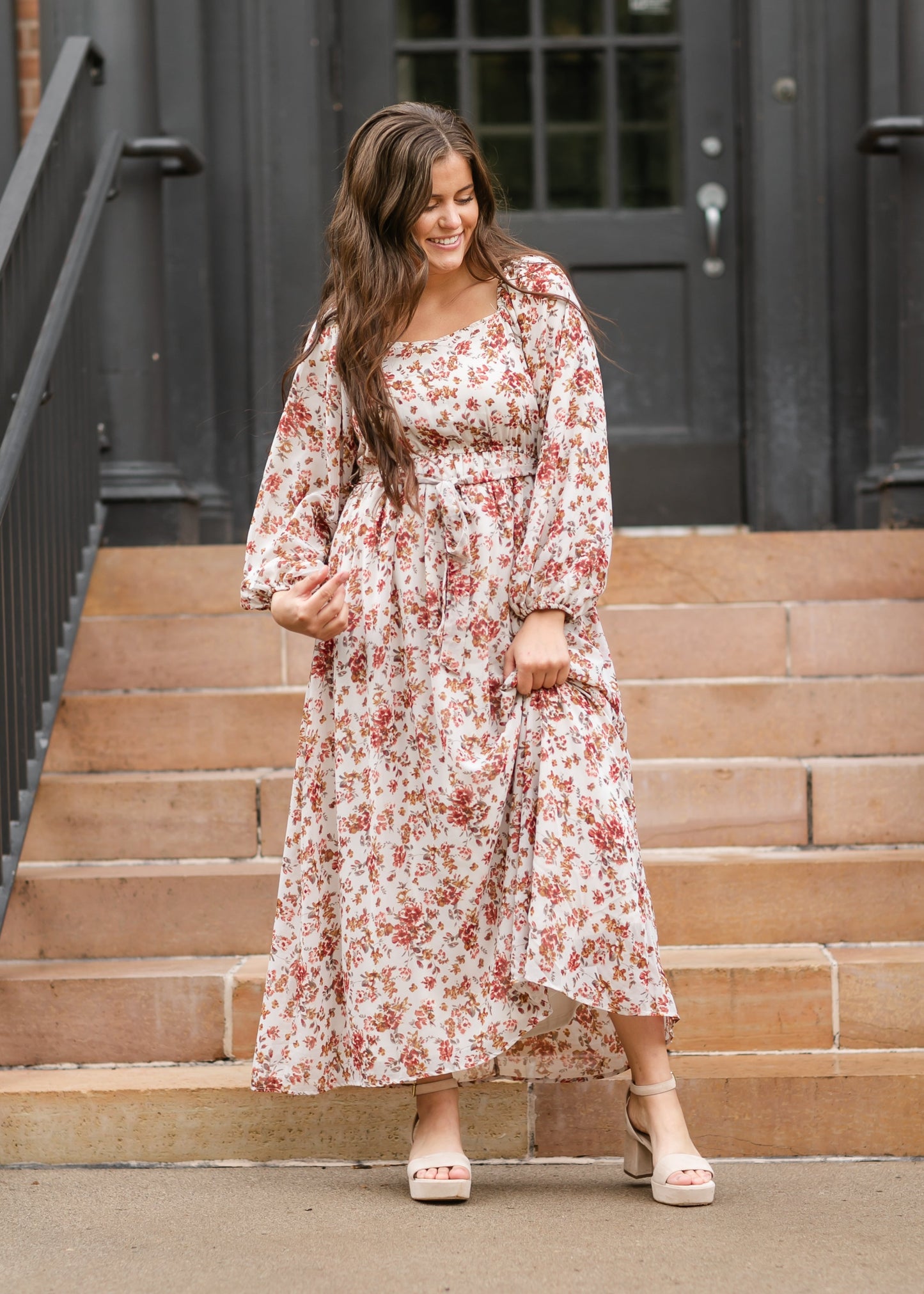 Floral Print Square Neck Maxi Dress FF Dresses