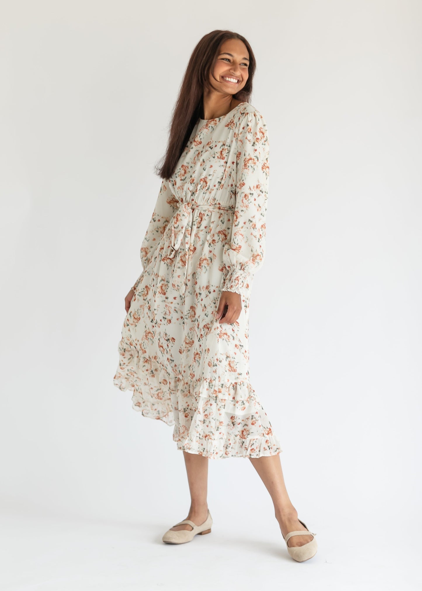 Floral Printed Ruffle Midi Dress FF Dresses