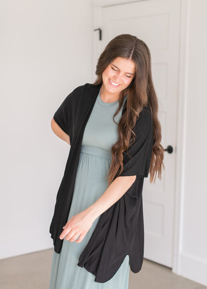 Flutter Sleeve  Open Front Cardigan Tops