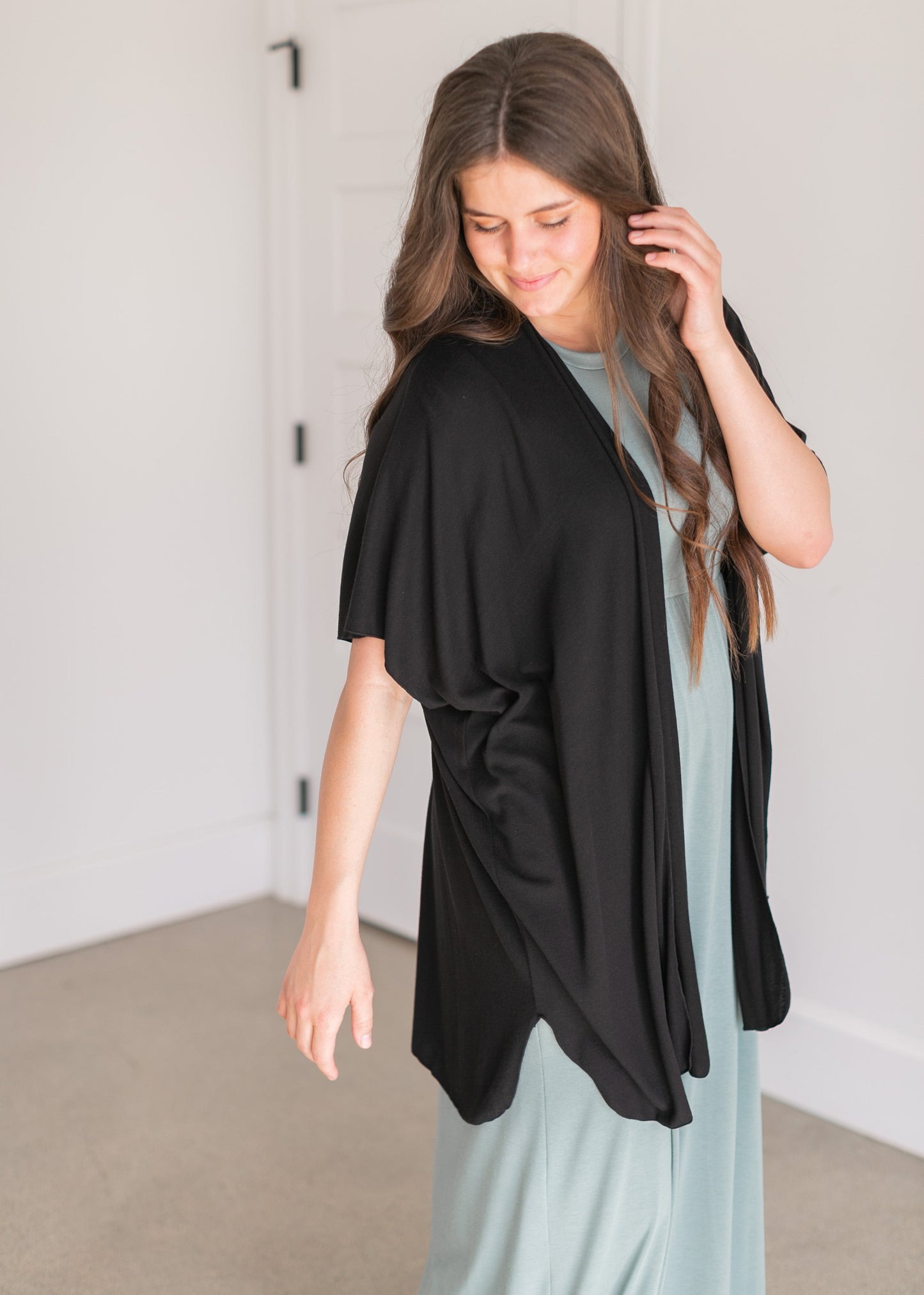 Flutter Sleeve  Open Front Cardigan Tops