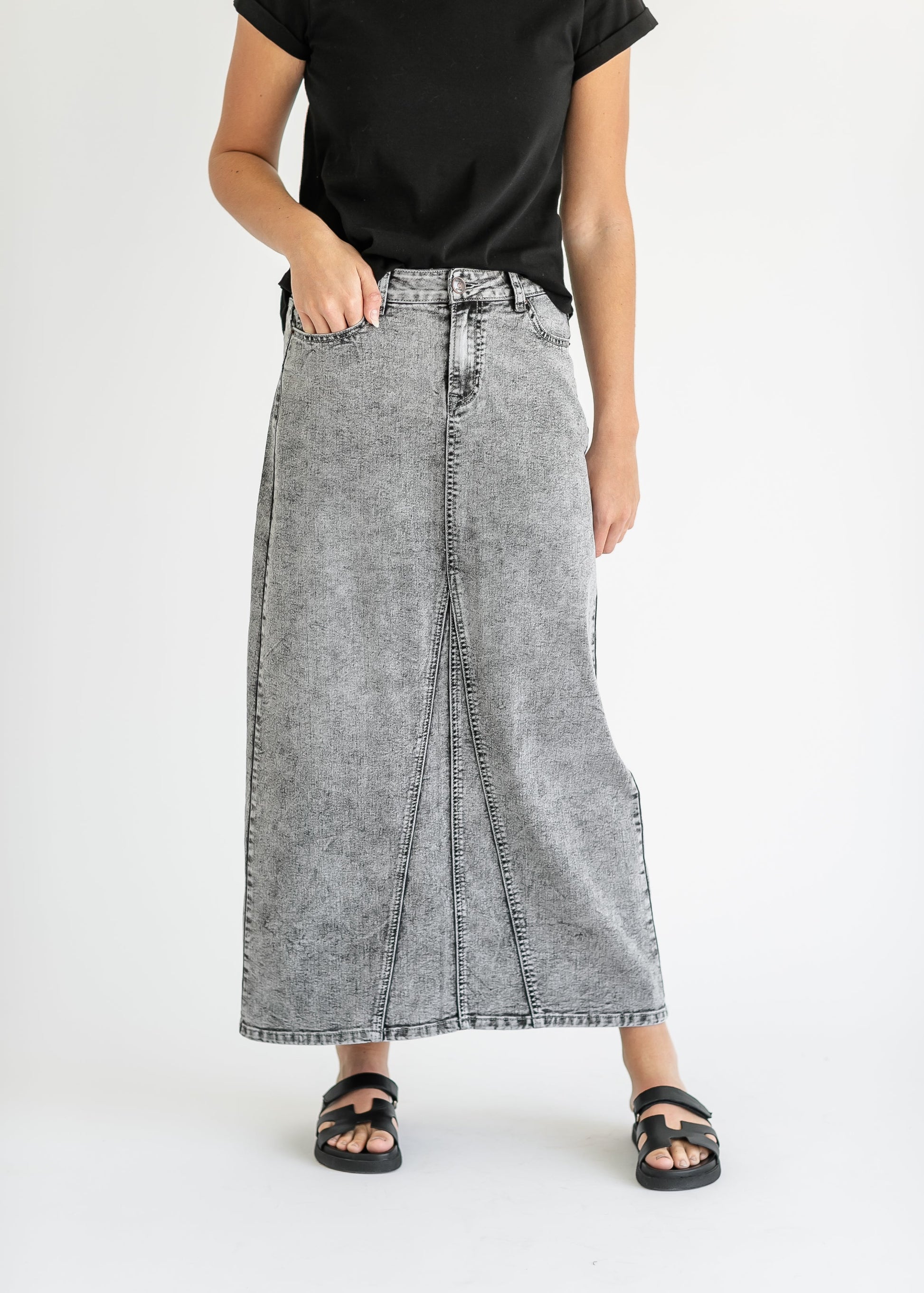 Genevieve A-line Denim Maxi Skirt IC Skirts