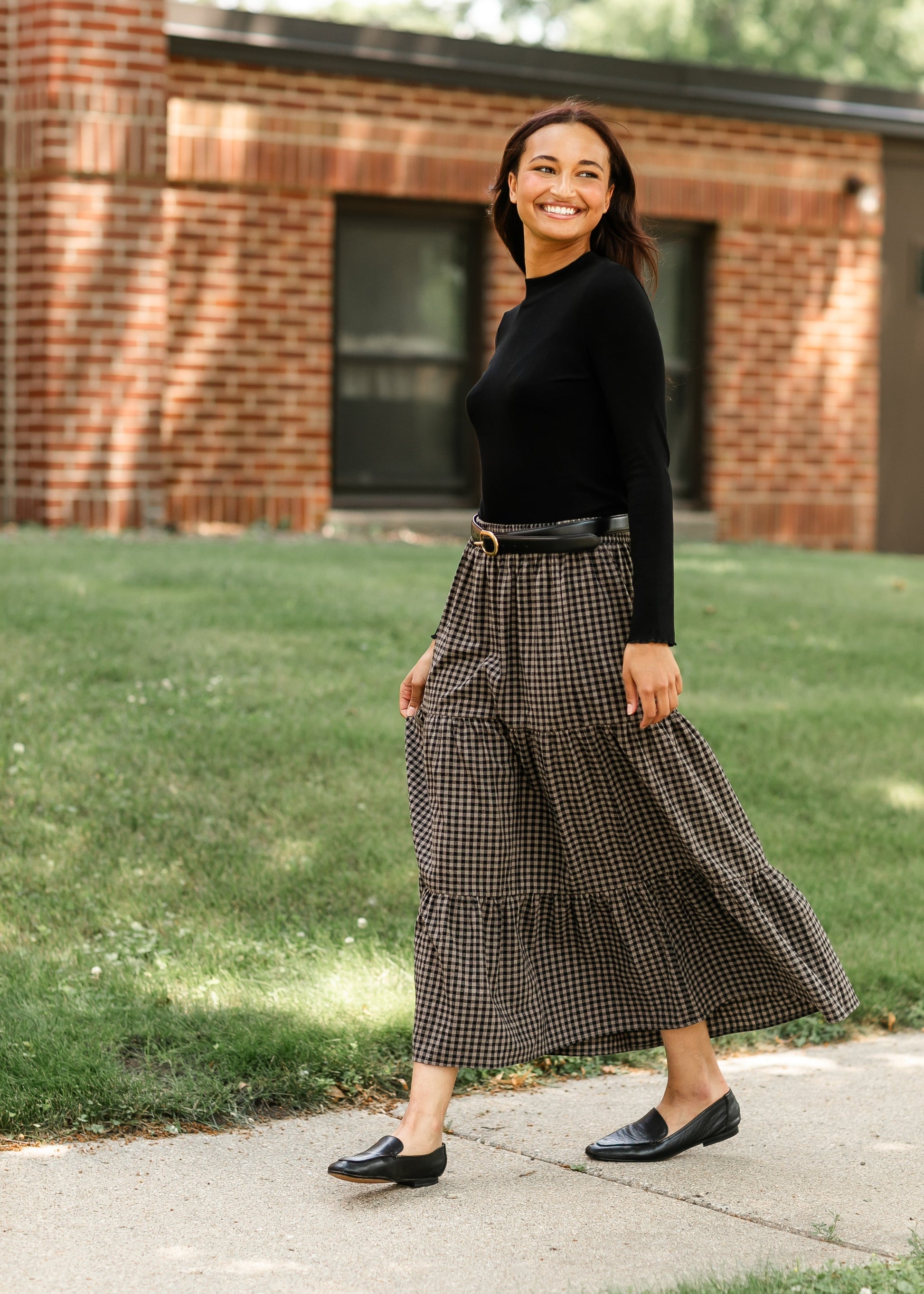 Gingham Black Tiered Maxi Skirt FF Skirts