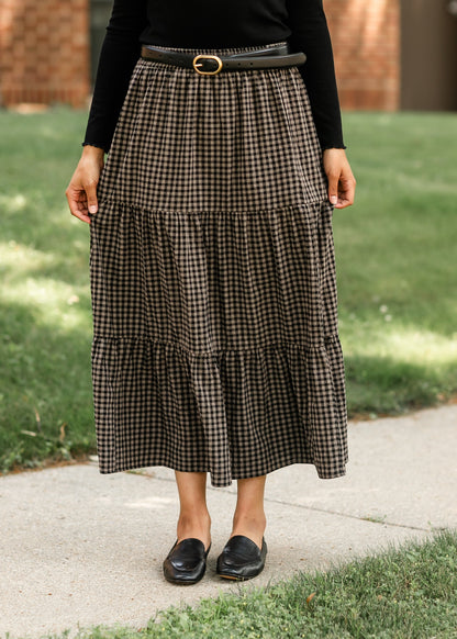 Gingham Black Tiered Maxi Skirt FF Skirts