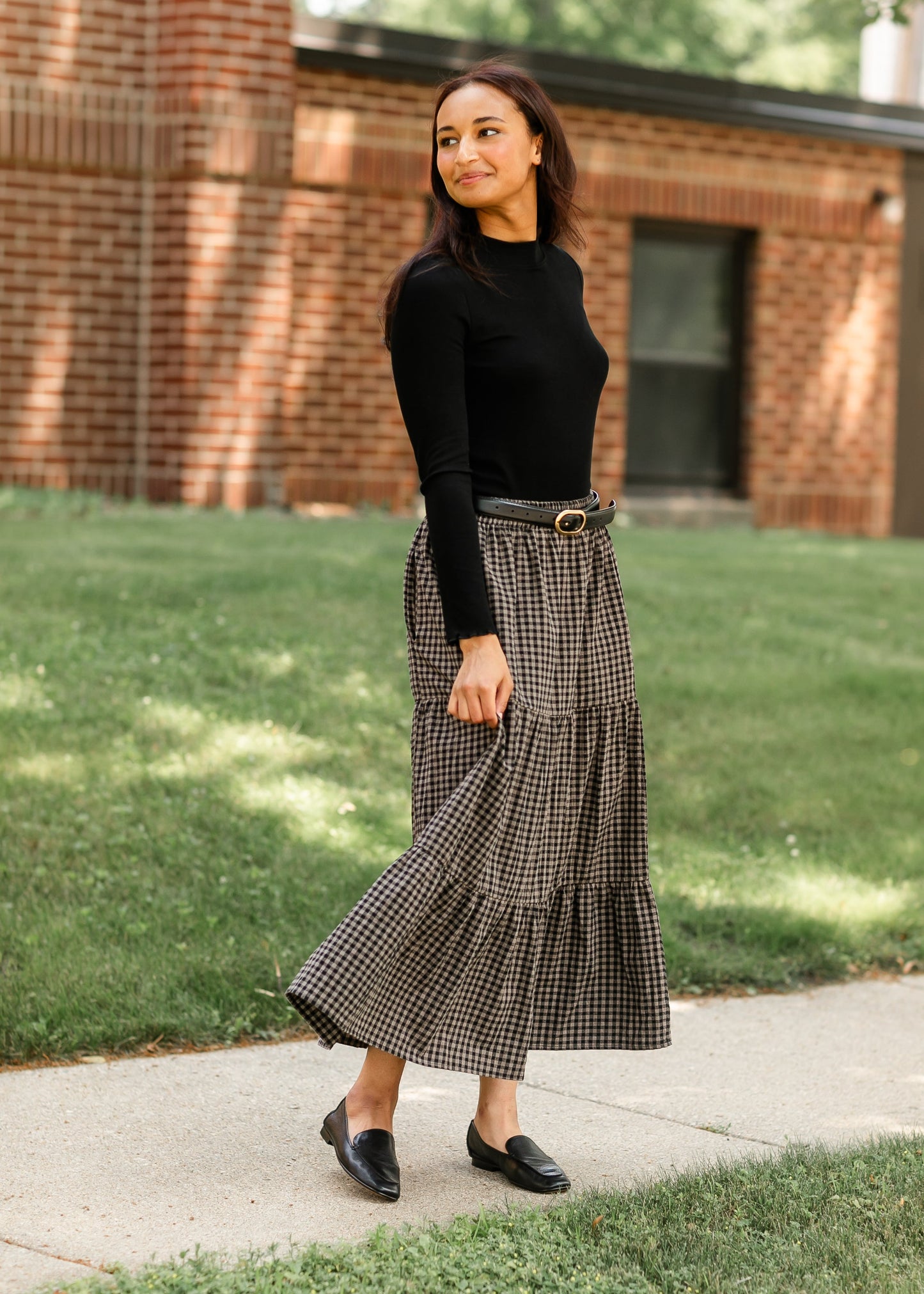 Gingham Black Tiered Maxi Skirt FF Skirts