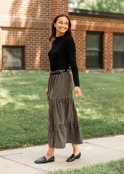 Gingham Black Tiered Maxi Skirt FF Skirts