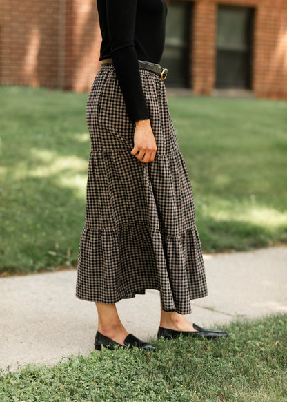 Gingham Black Tiered Maxi Skirt FF Skirts