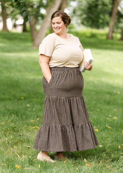 Gingham Black Tiered Maxi Skirt FF Skirts