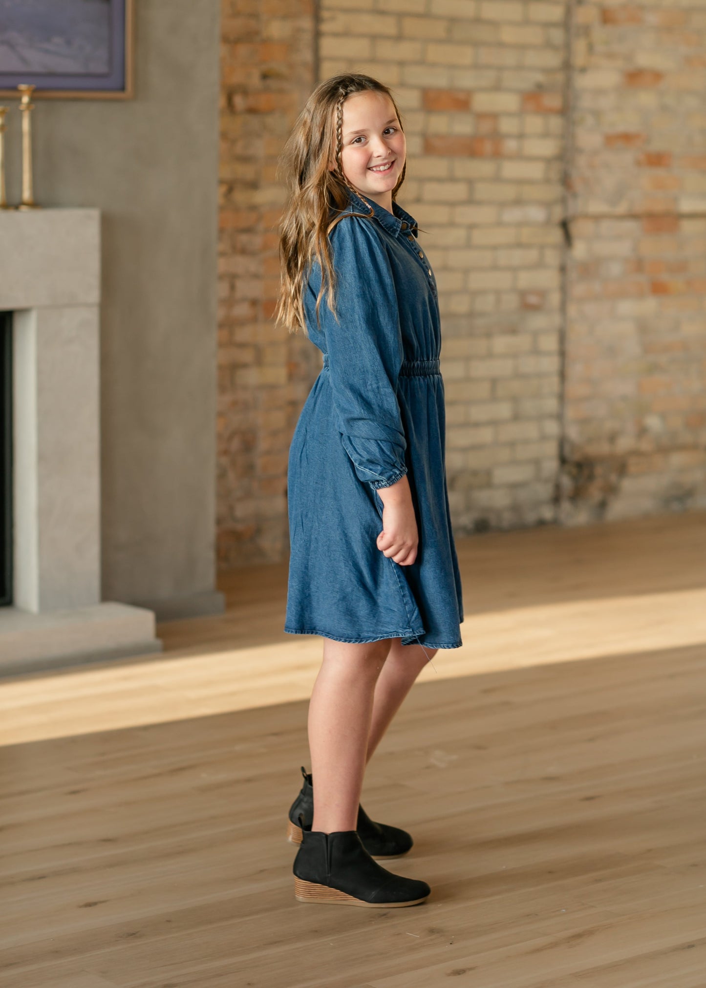 Girl's Chambray Long Sleeve Dress FF Girls