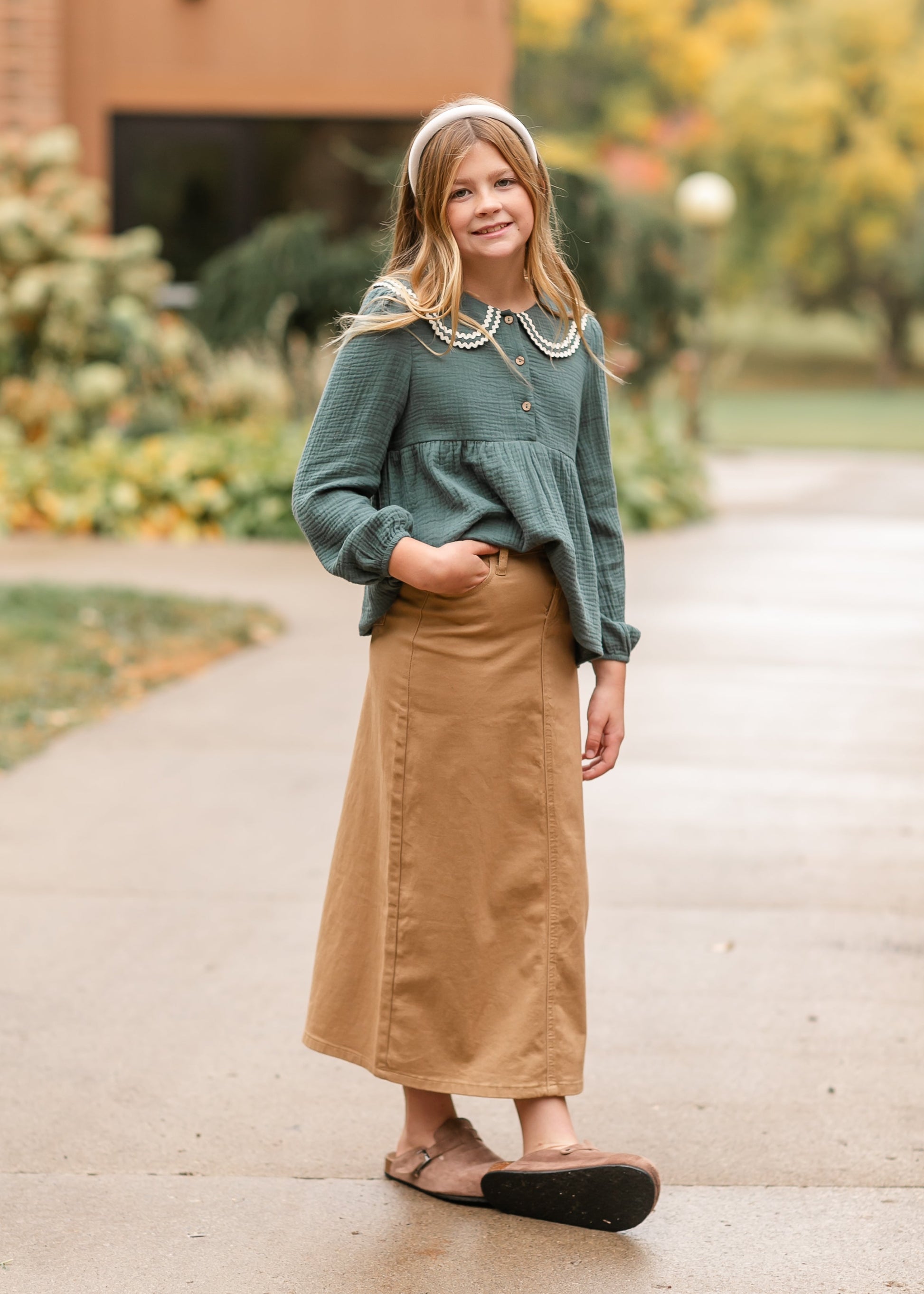 Girl's Khaki Long Skirt FF Girls