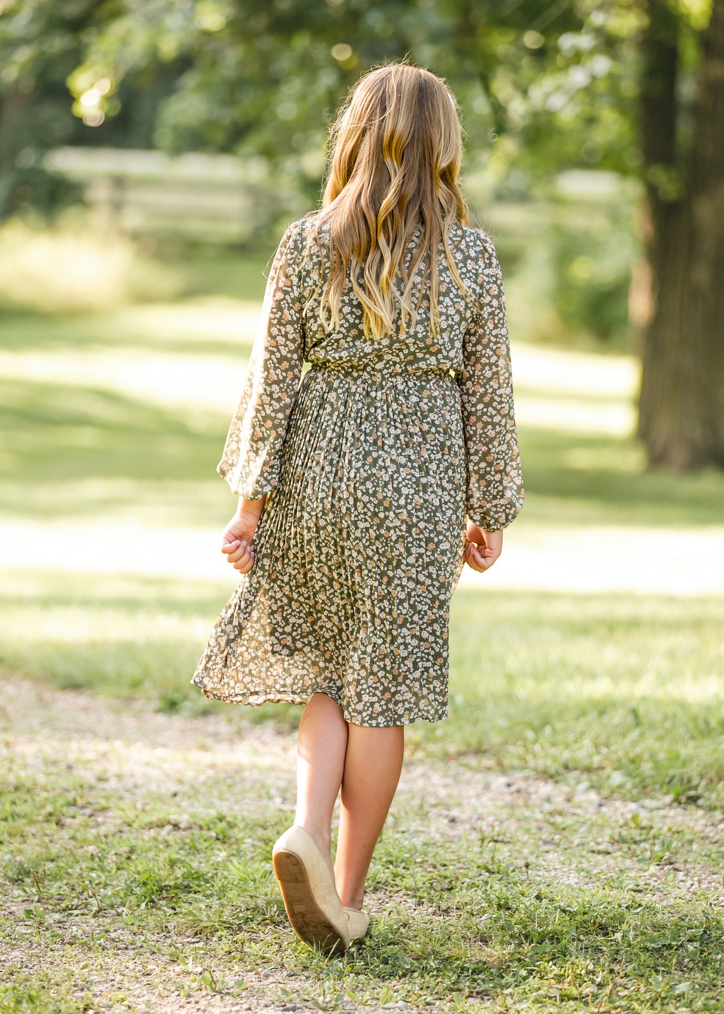 Girl's Long Sleeve Olive Floral Dress FF Dresses