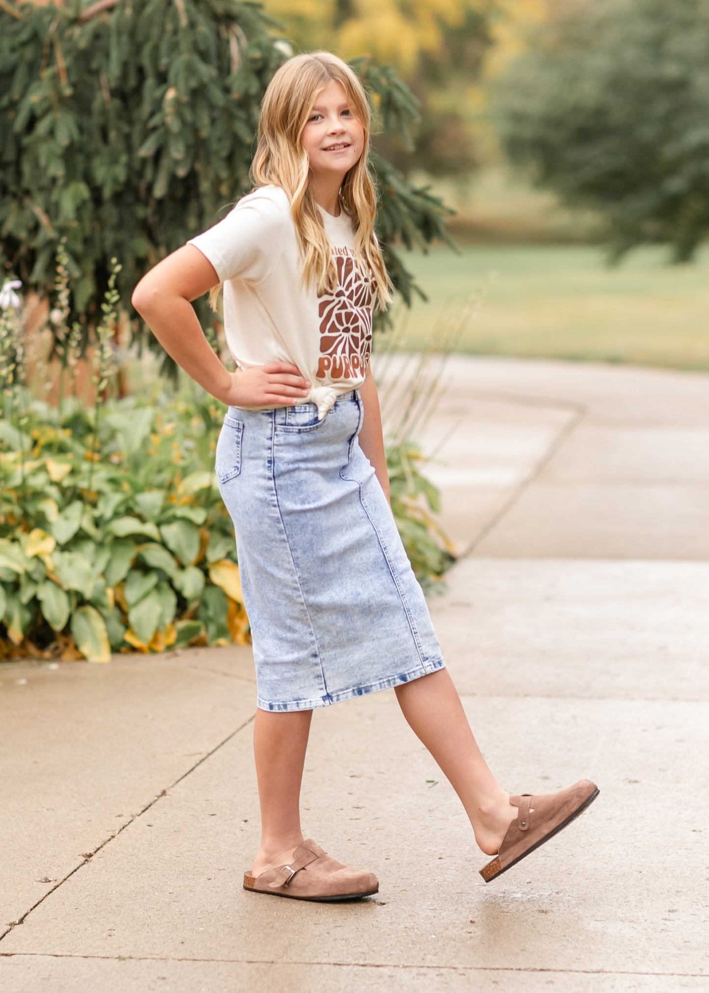 Girl's Sand Blast Midi Denim Skirt FF Girls