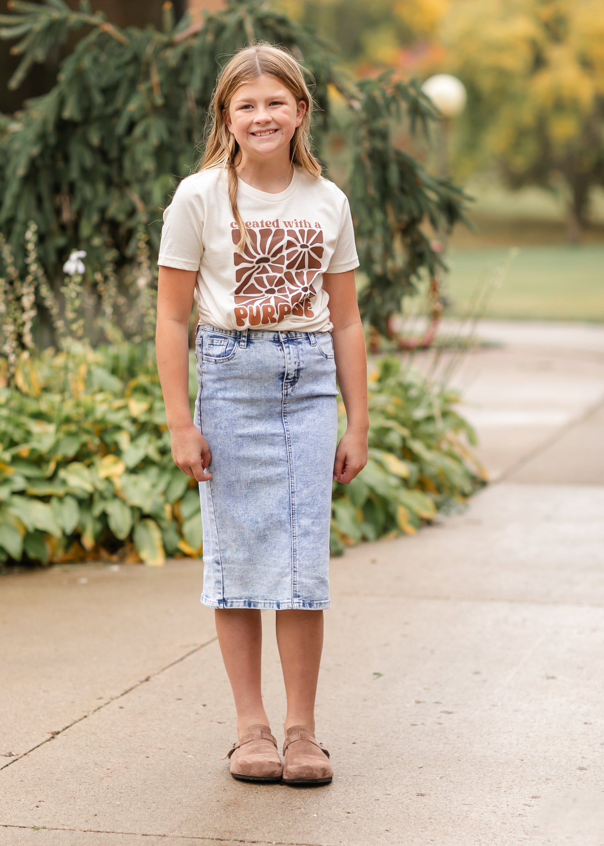 Girl's Sand Blast Midi Denim Skirt FF Girls