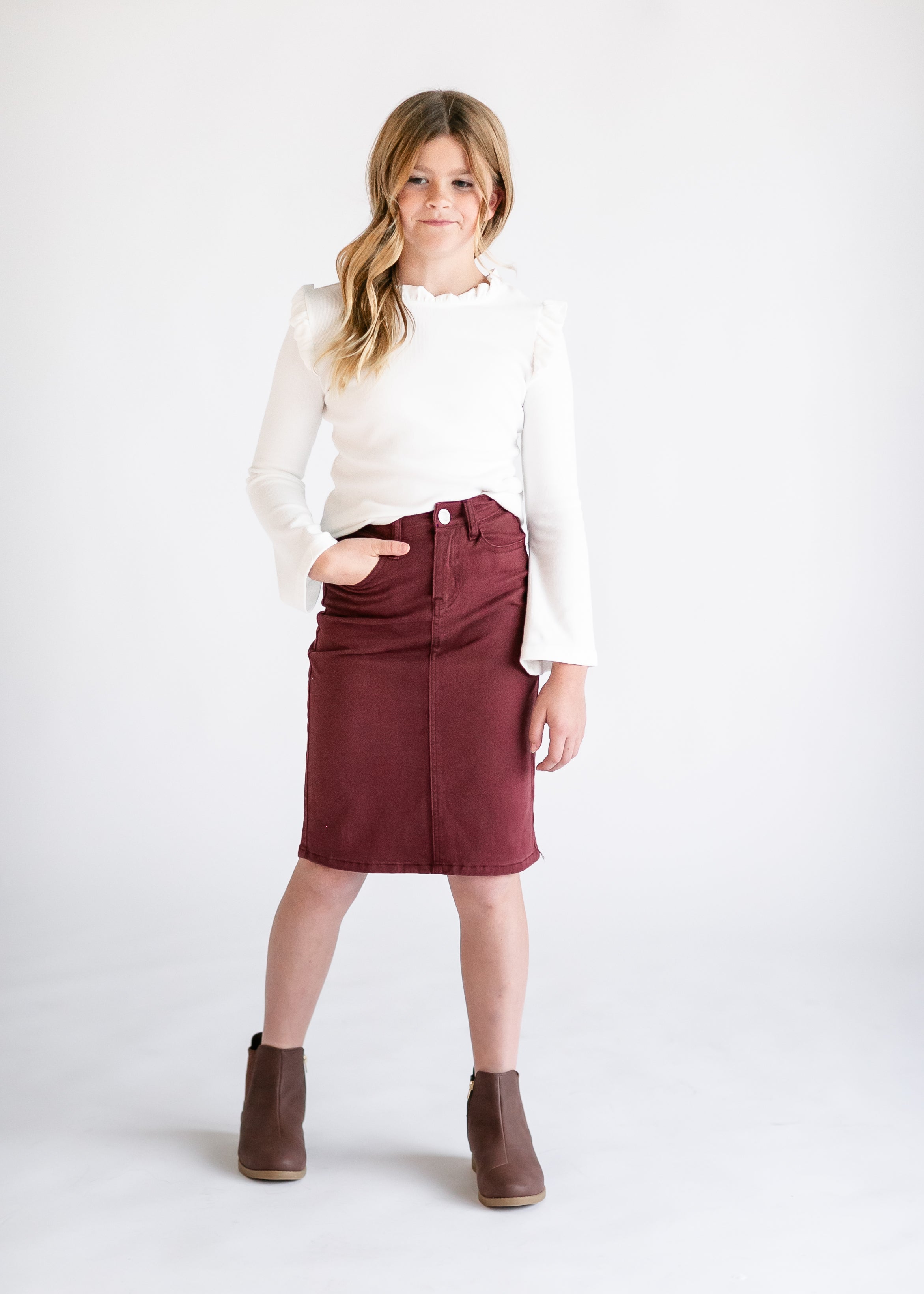 Girls Remi Burgundy Midi Skirt FINAL SALE Inherit Co