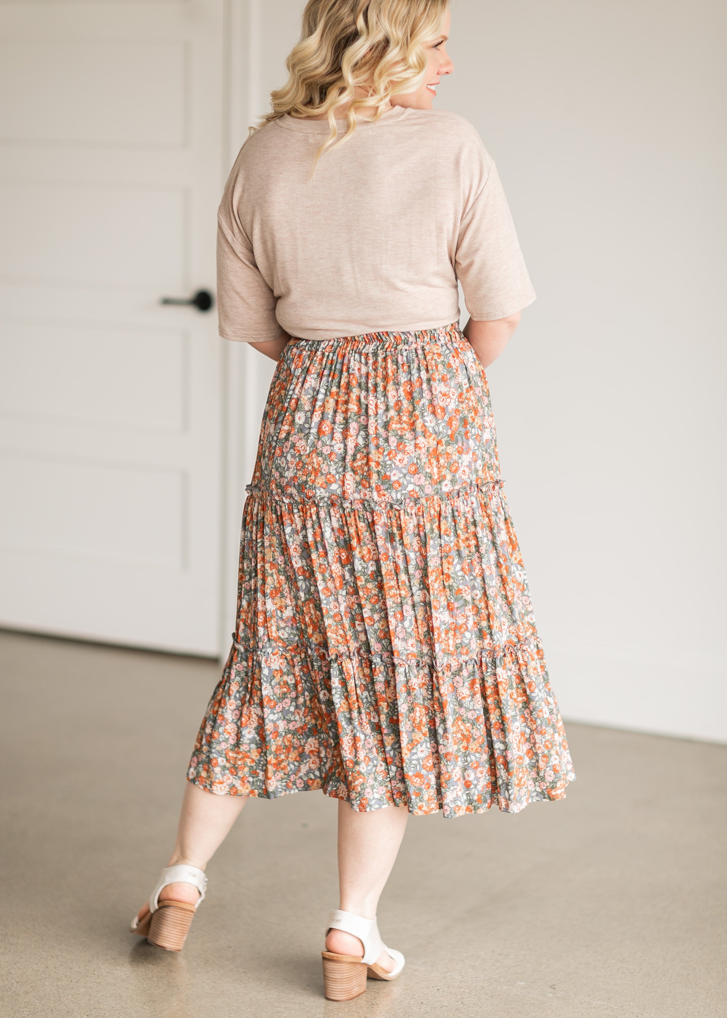 Floral tiered hotsell midi skirt