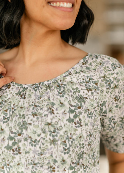 Green Floral Boat Neck Midi Dress FF Dresses