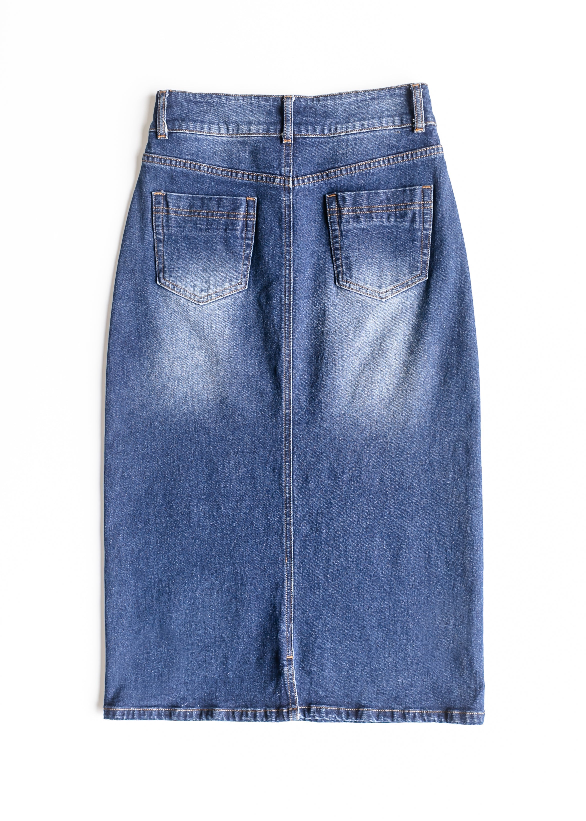 Greta Medium Wash Midi Denim Skirt – Inherit Co.