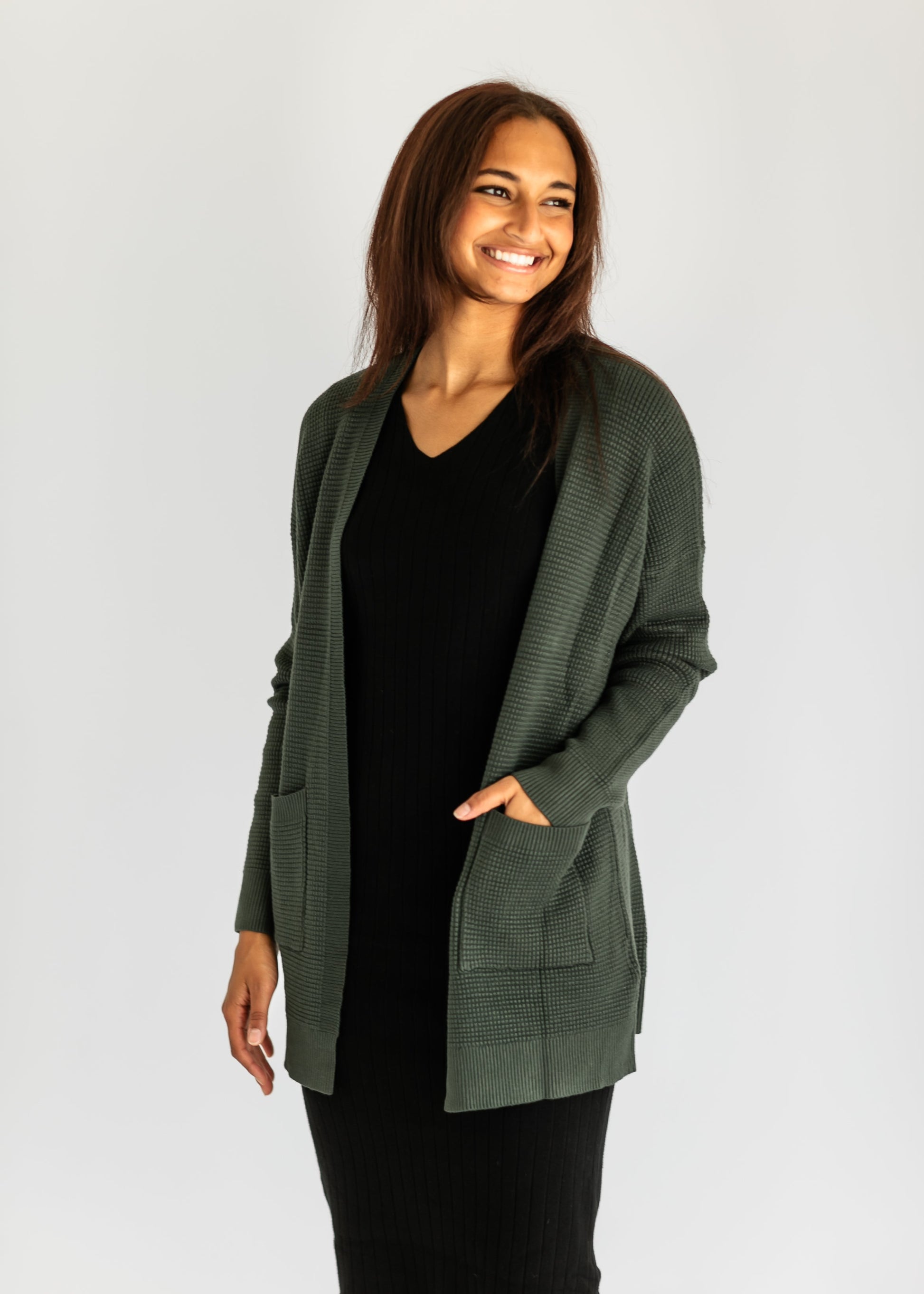 Heavy Weight Waffle Open Cardigan FF Layering Essentials Green / S