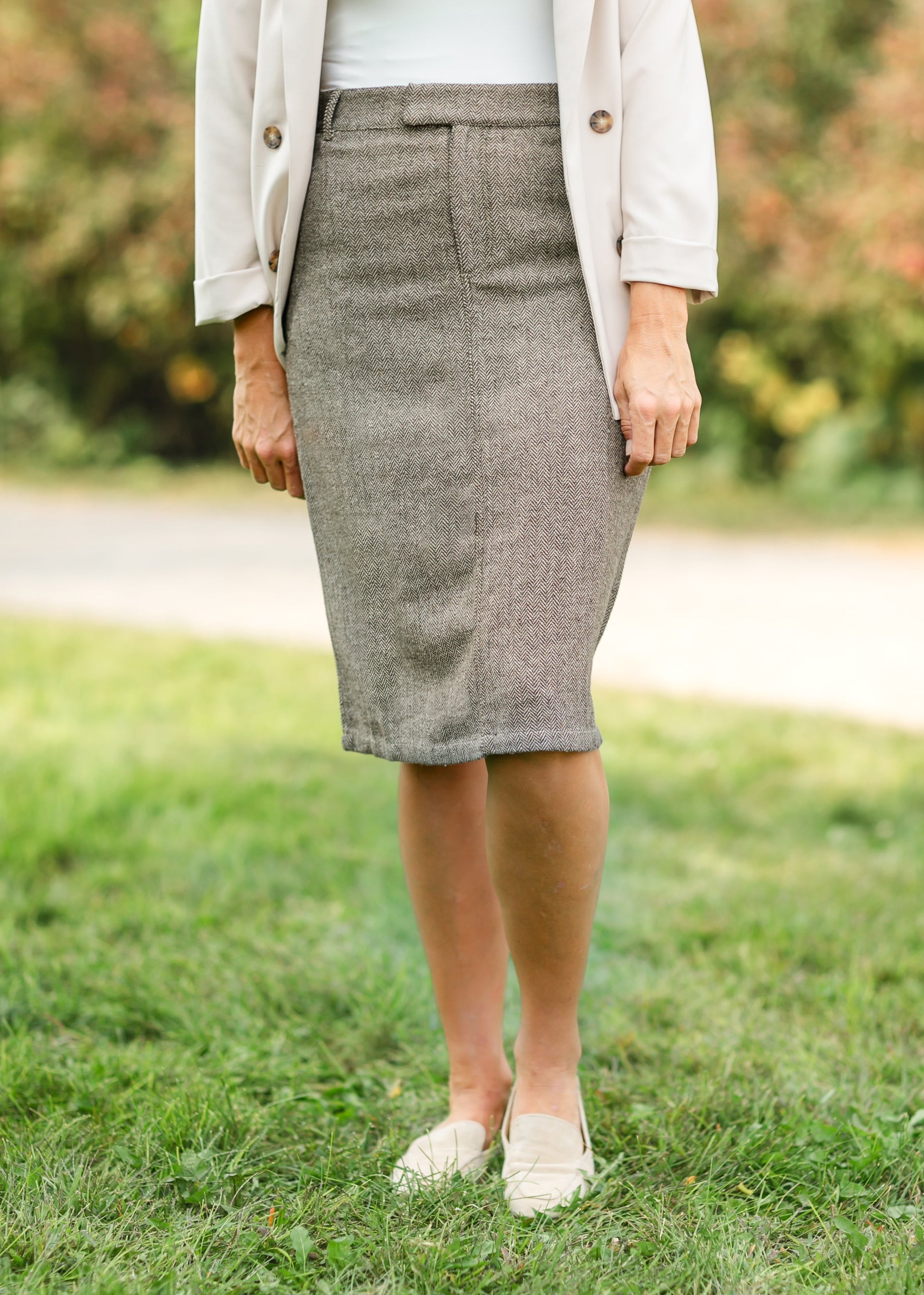 Herringbone Straight Fit Midi Skirt FF Skirts