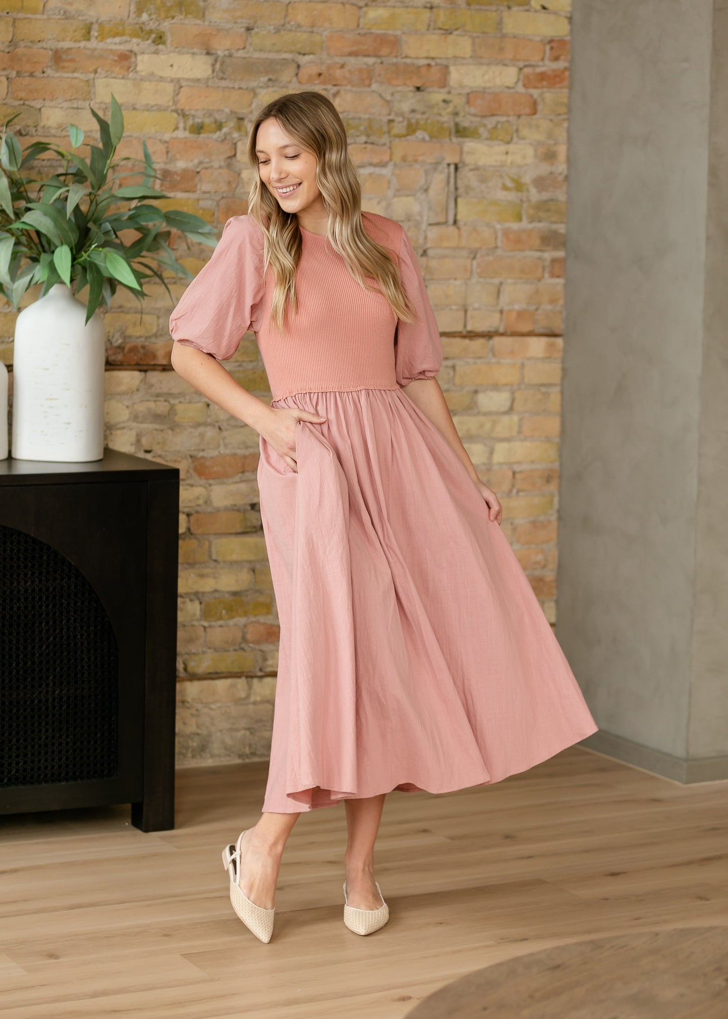 Holland Knit Bodice A-line Midi Dress FF Dresses