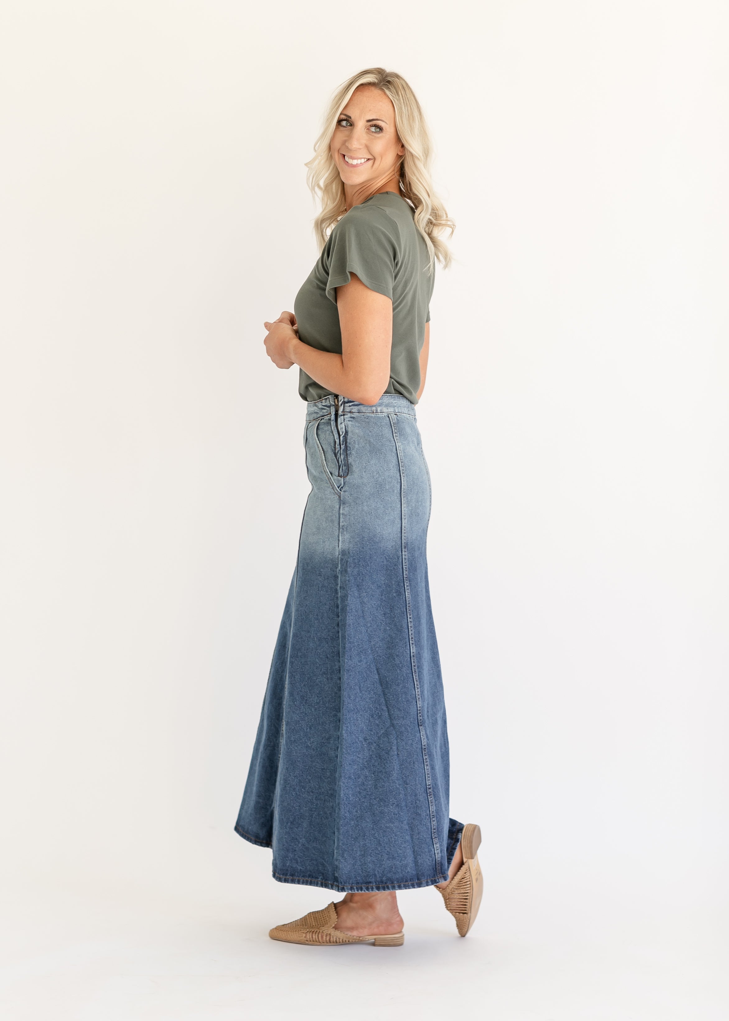 Holly Paneled Denim Maxi Skirt