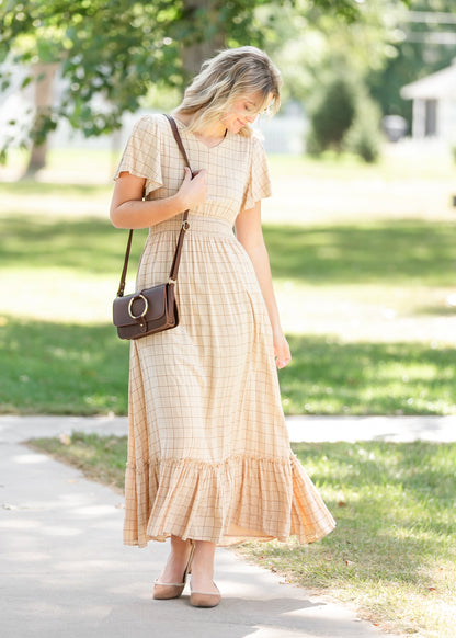 Isabella Taupe Plaid Maxi Dress IC Dresses