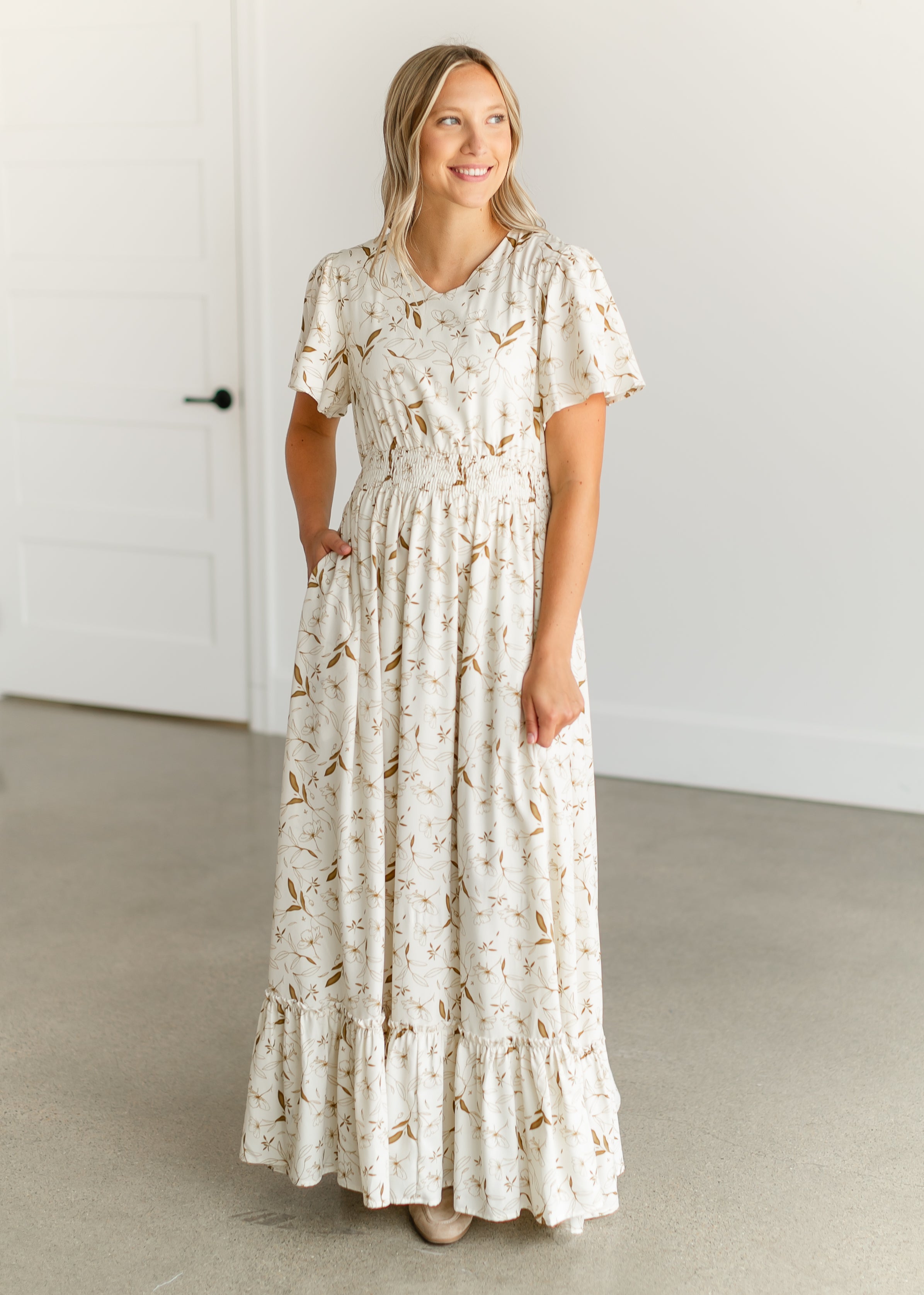 Flutter sleeve hotsell floral maxi dress