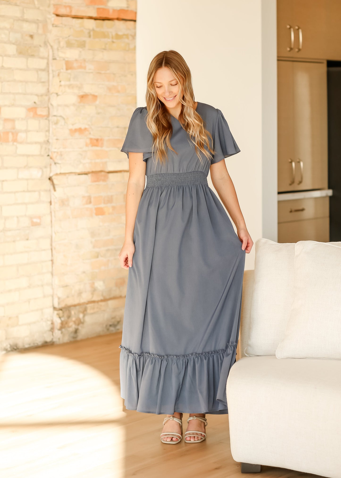 Isabella V Neck Flutter Sleeve Maxi Dress IC Dresses