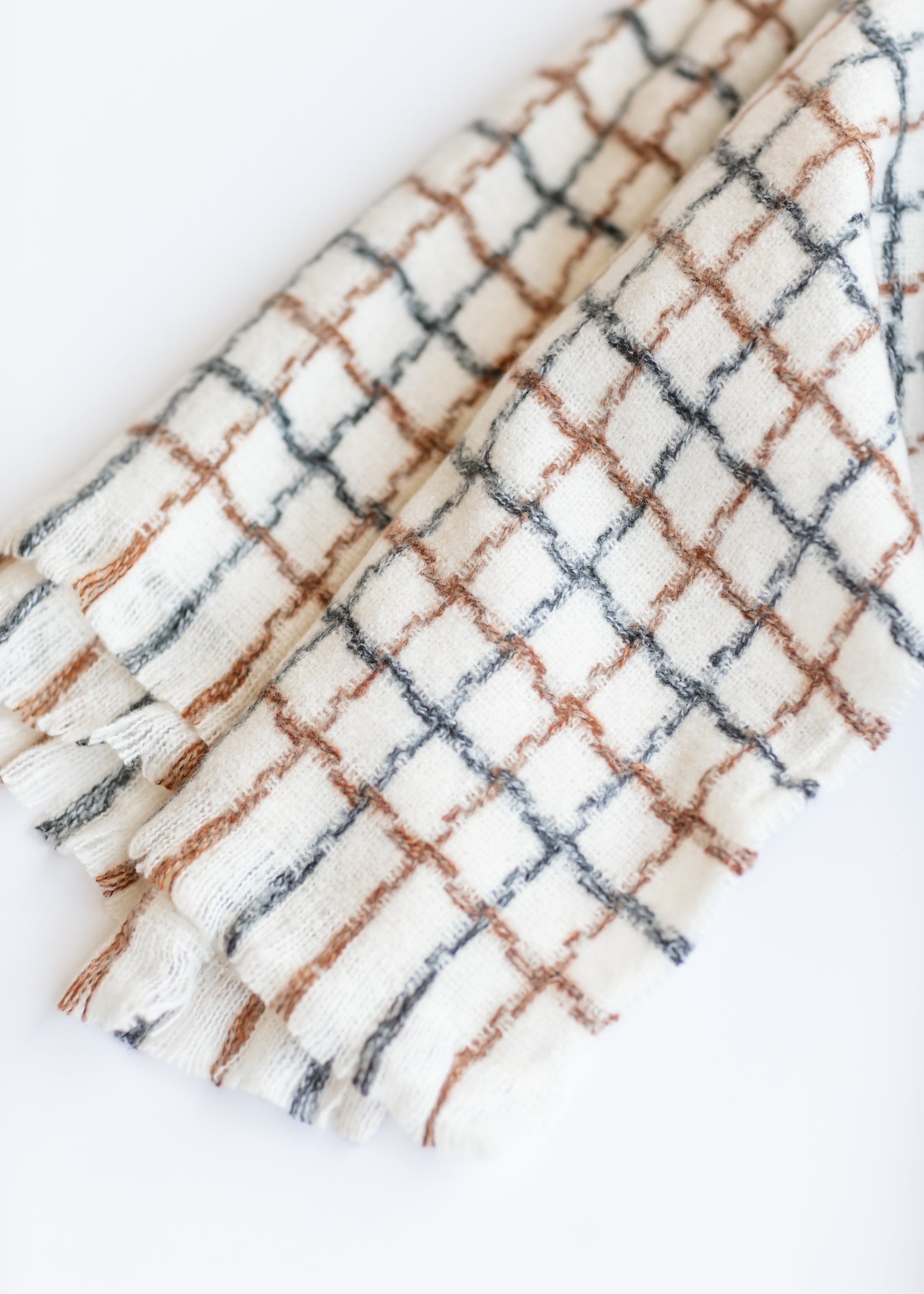 Ivory Minimal Windowpane Scarf Accessories