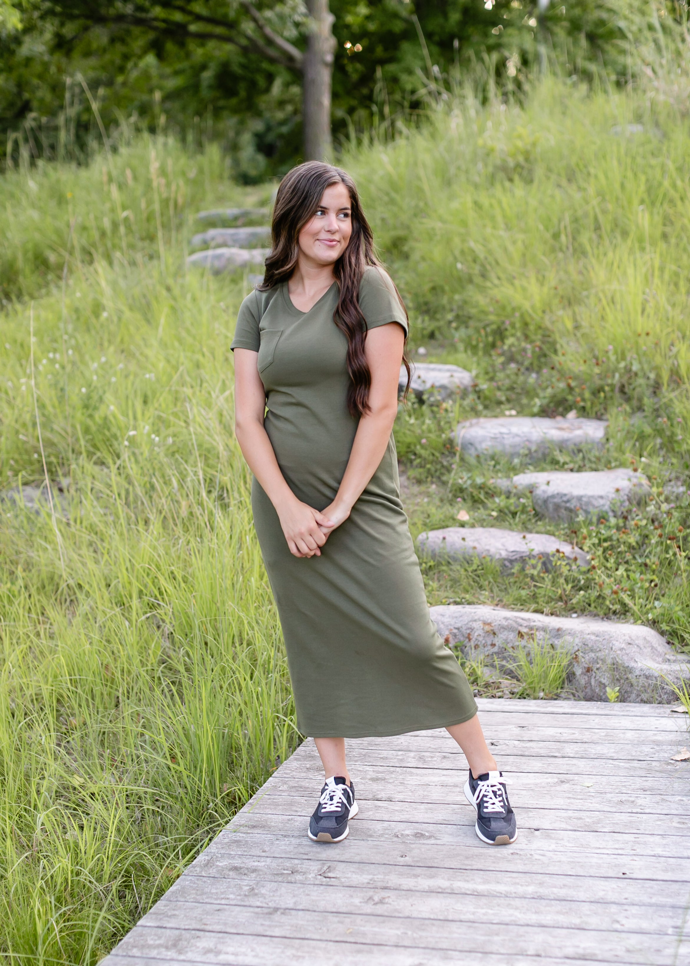 Green shirt maxi clearance dress