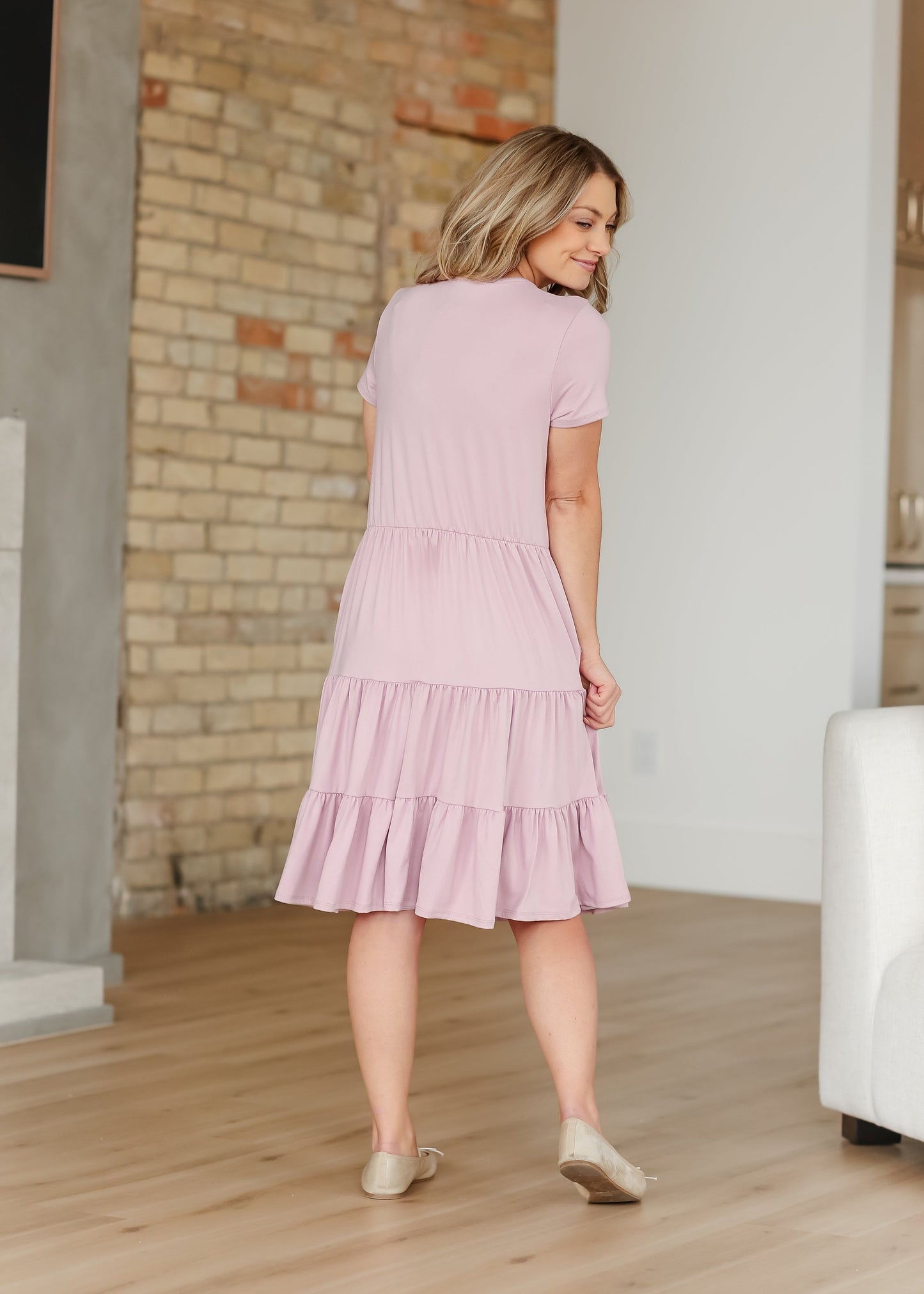 Jenna Pink Knit Short Sleeve Tiered Midi Dress IC Dresses