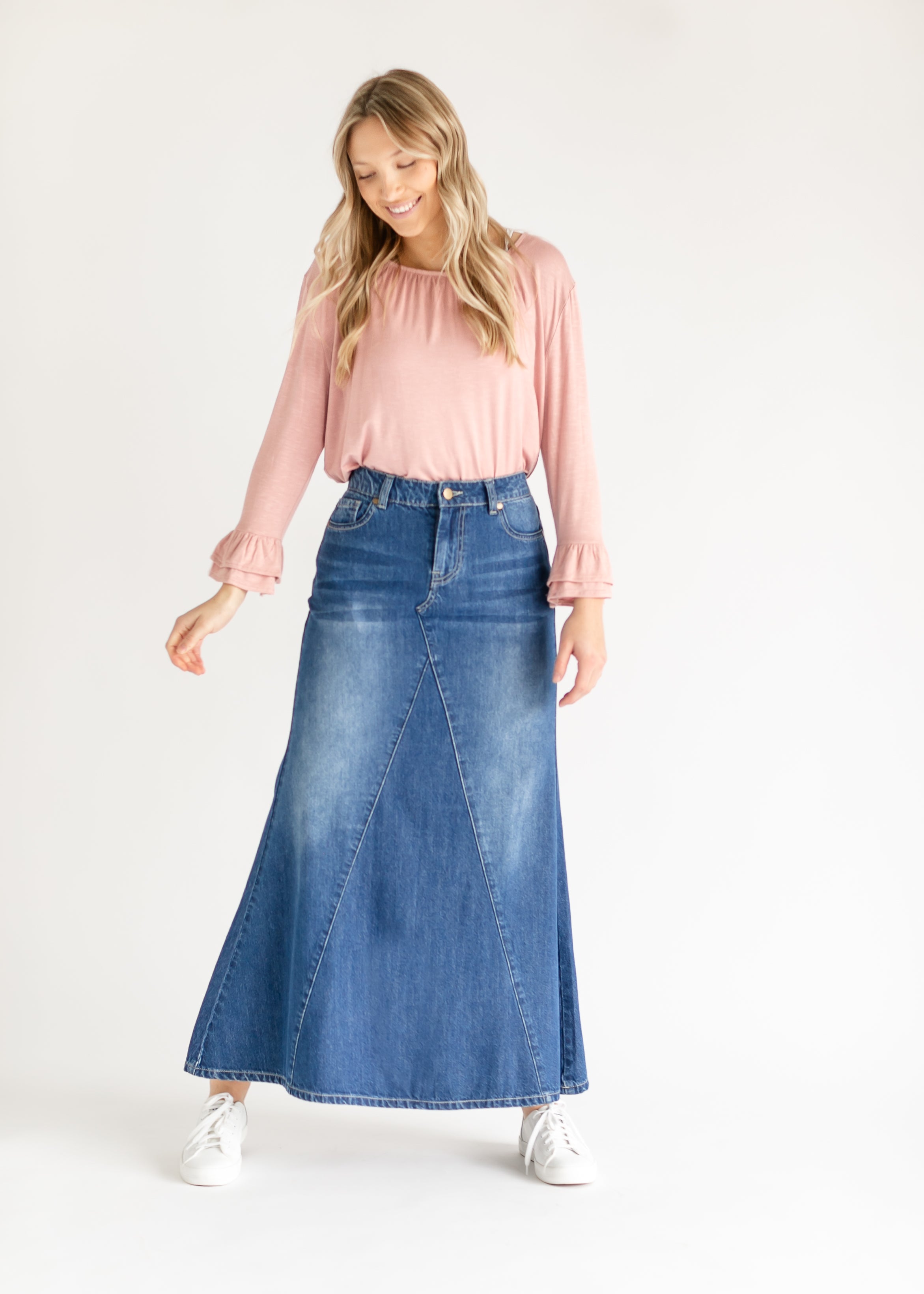 Jennifer A Line Long Denim Skirt Modest Skirt 4 Christian Apparel