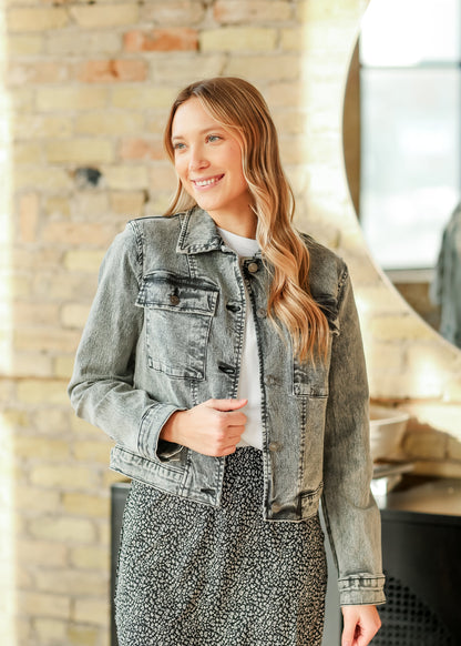 Josalyn Gray Denim Trucker Jacket FF Tops