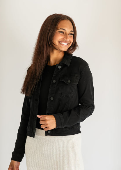 Julia Crop Black Denim Jacket FF Layering Essentials