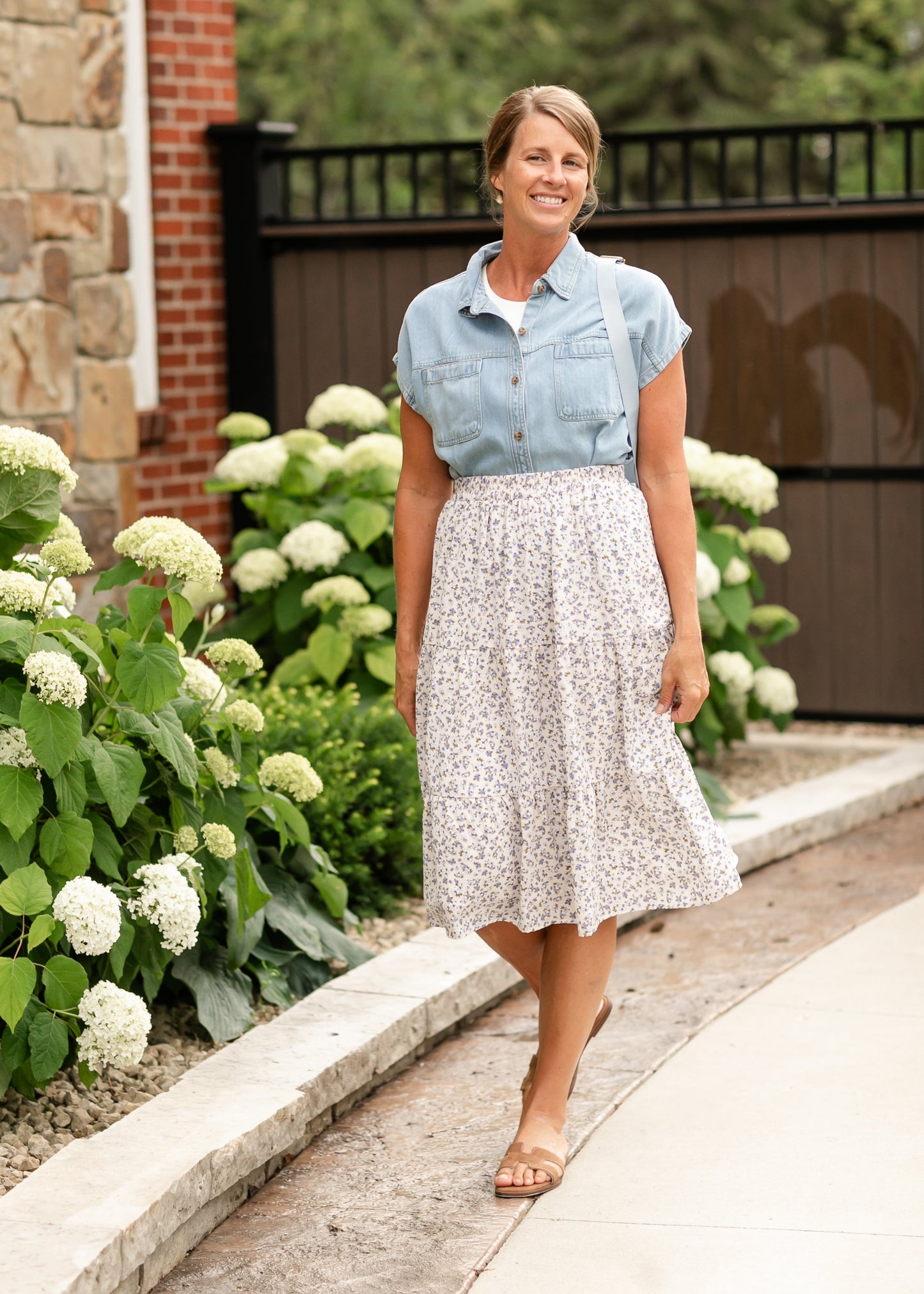 Kacie Chambray Collared Short Sleeve Top IC Tops