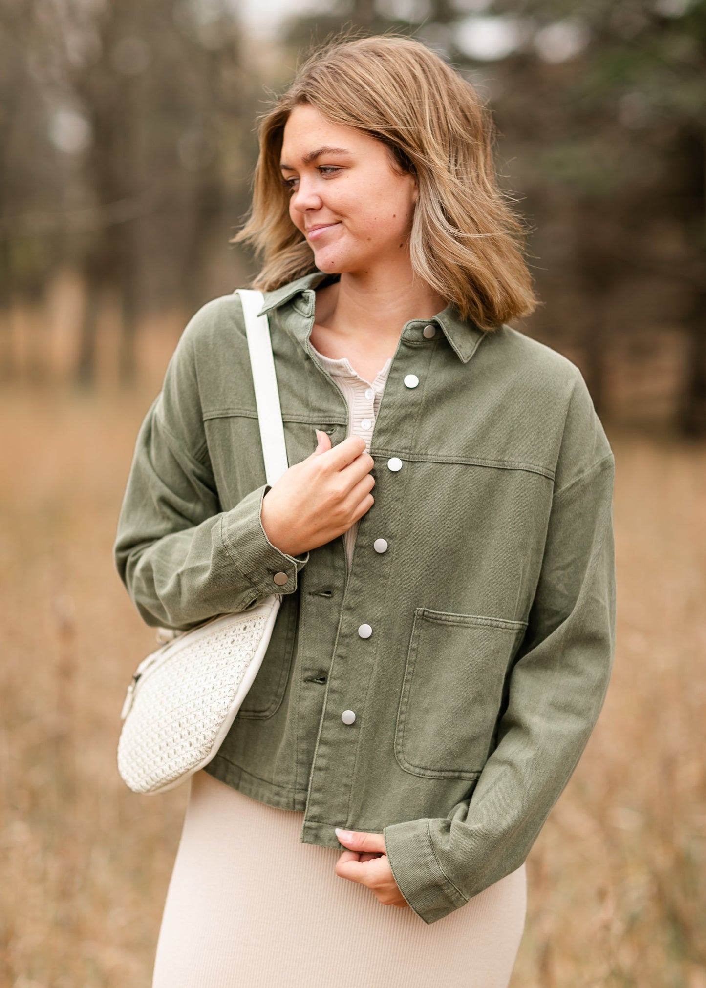 Kai Olive Cotton Twill Utility Jacket FF Tops