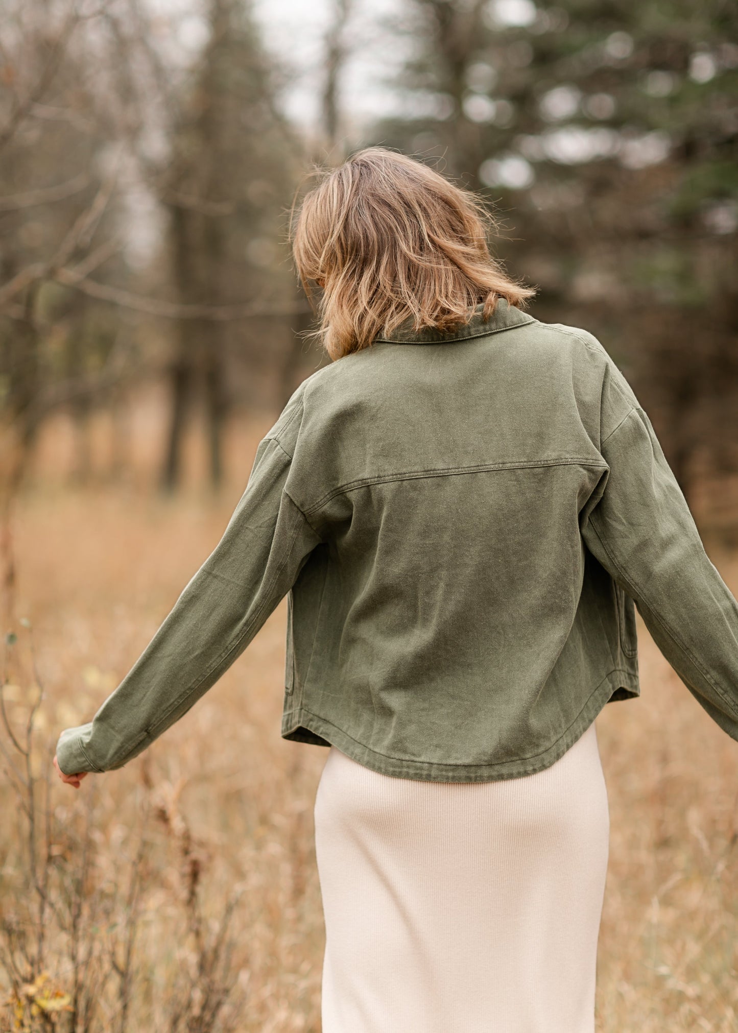 Kai Olive Cotton Twill Utility Jacket FF Tops