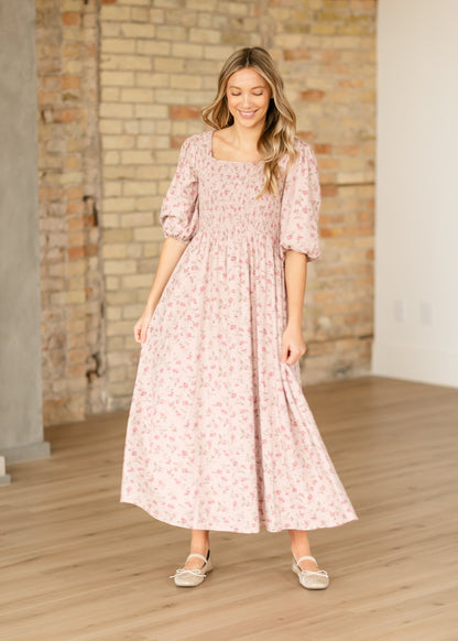 Kayleen Smocked Bodice Floral Maxi Dress