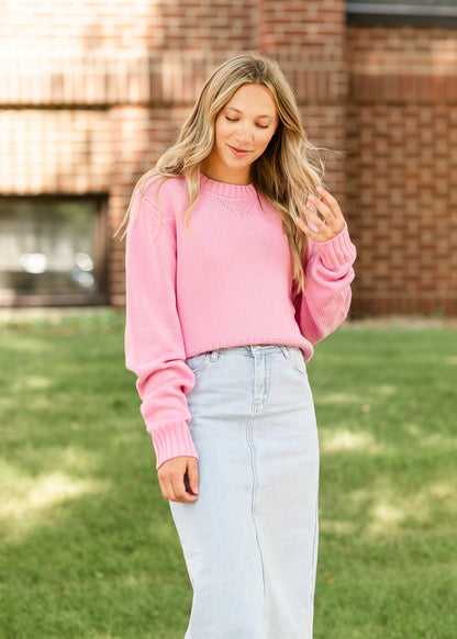 Kenna Rib Knit Pink Crewneck Sweater FF Tops