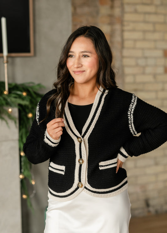 Kenya Button Front Contrast Stripe Cardigan FF Tops