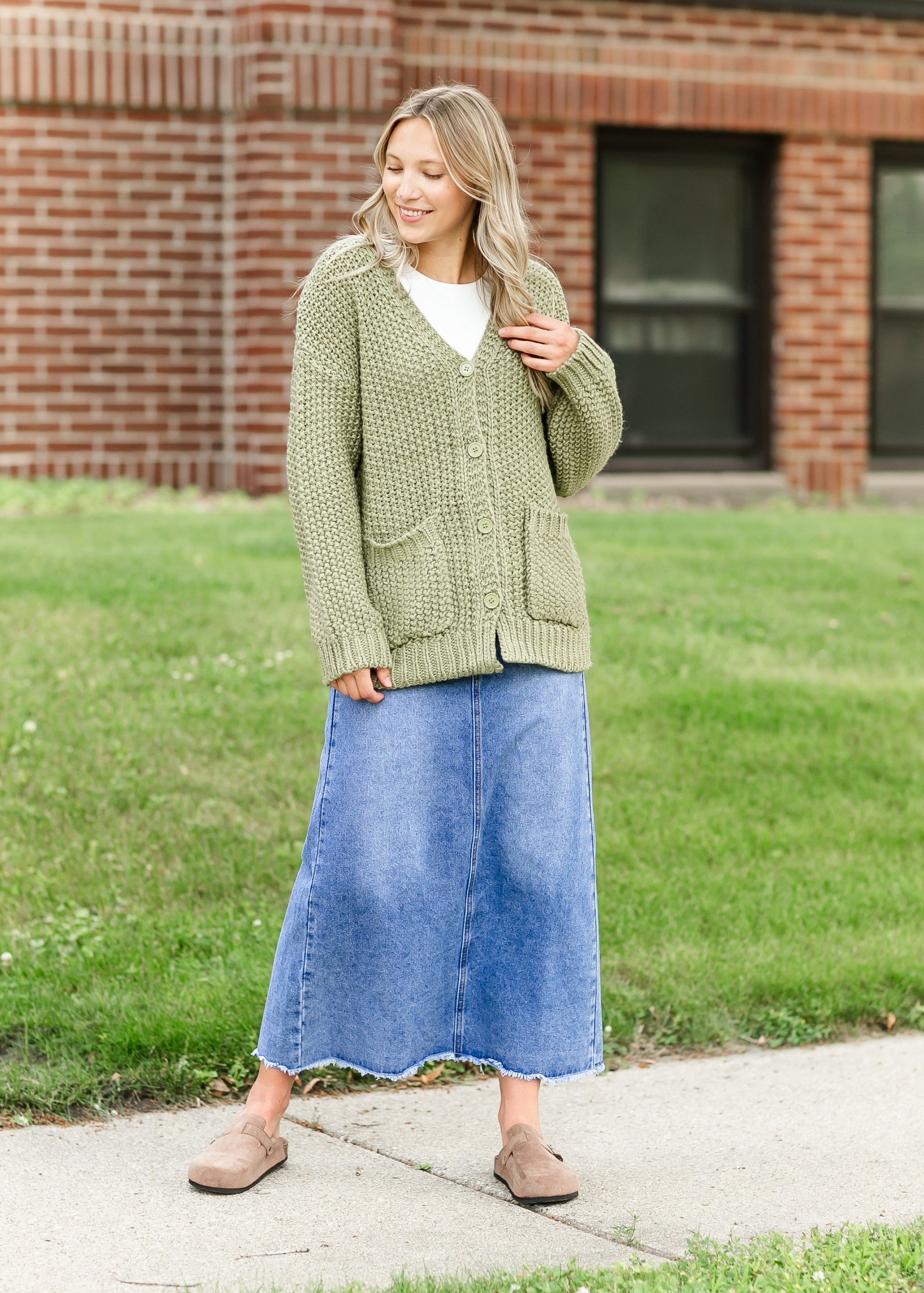 Knit Matcha Green Button Up Cardigan FF Tops