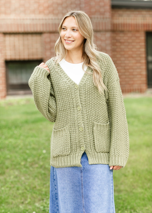 Knit Matcha Green Button Up Cardigan FF Tops