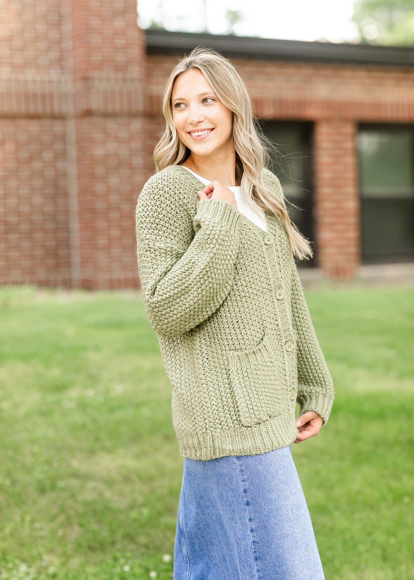 Knit Matcha Green Button Up Cardigan FF Tops