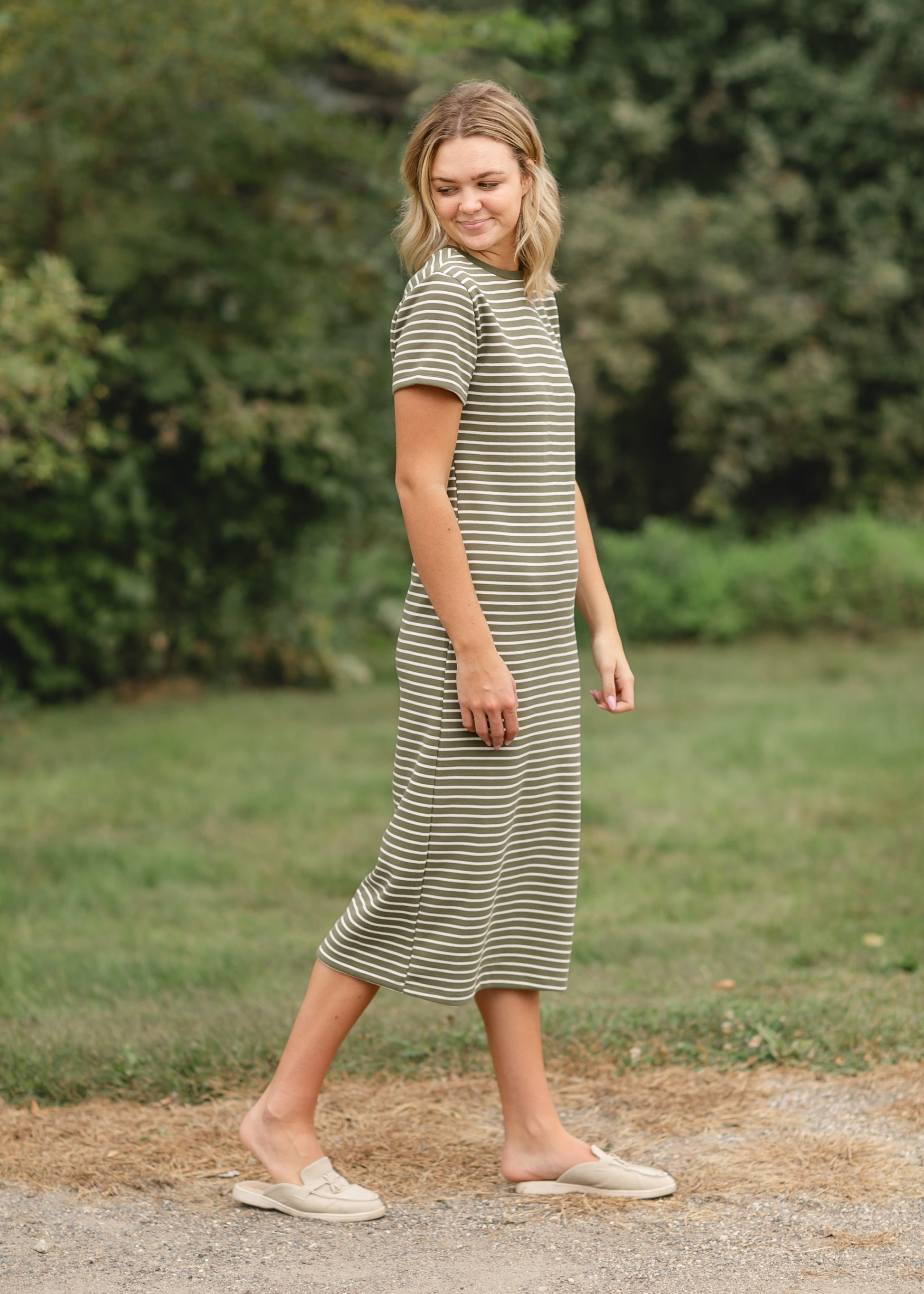 Knit Short Sleeve Striped Maxi Dress FF Dresses