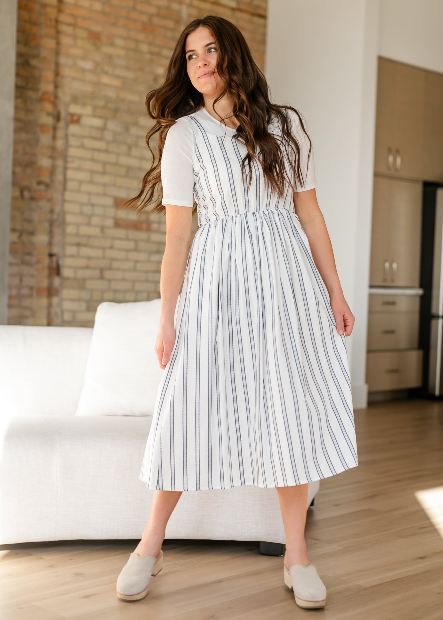 Laken Striped Smocked Back Midi Dress IC Dresses