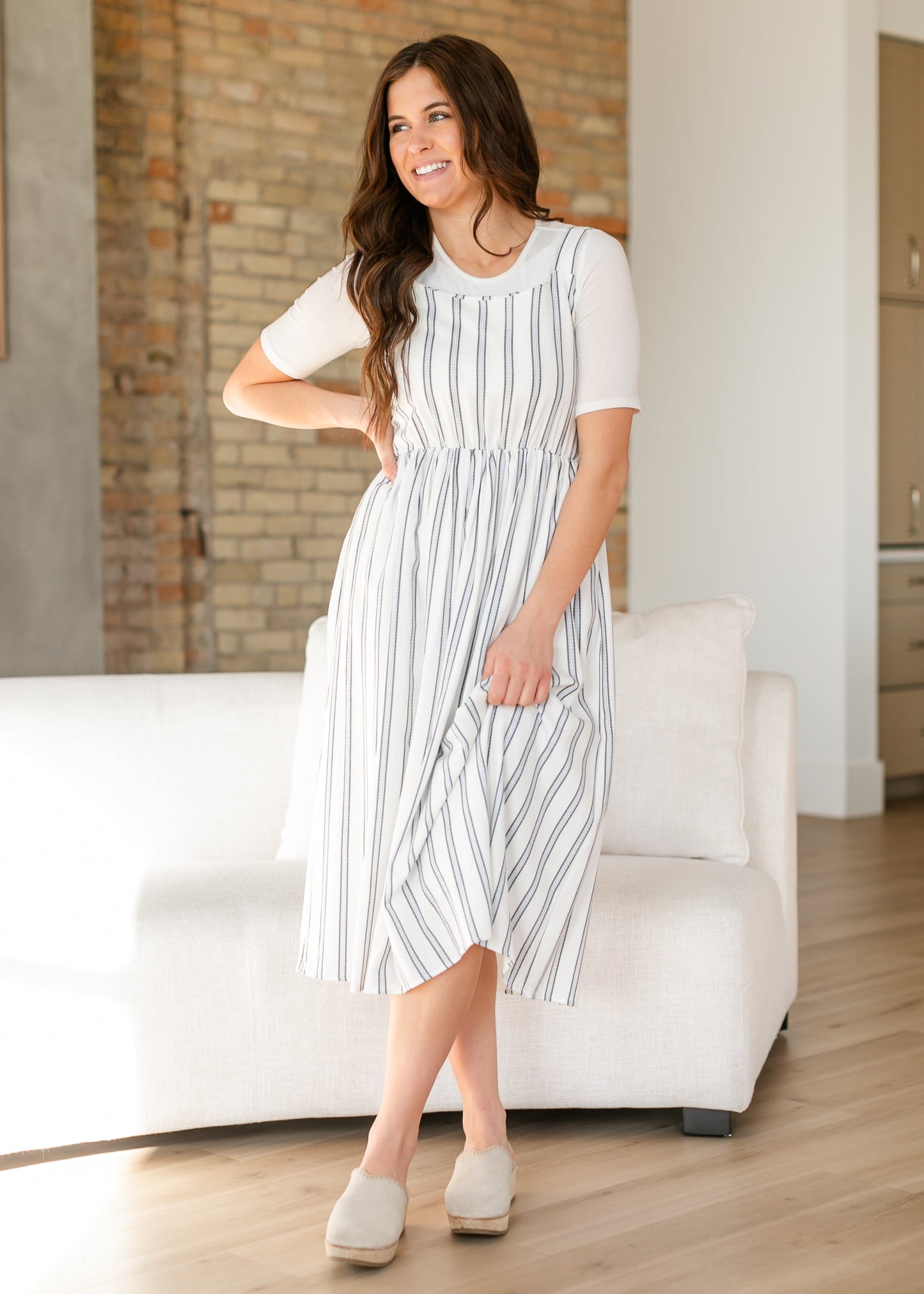 Laken Striped Smocked Back Midi Dress IC Dresses