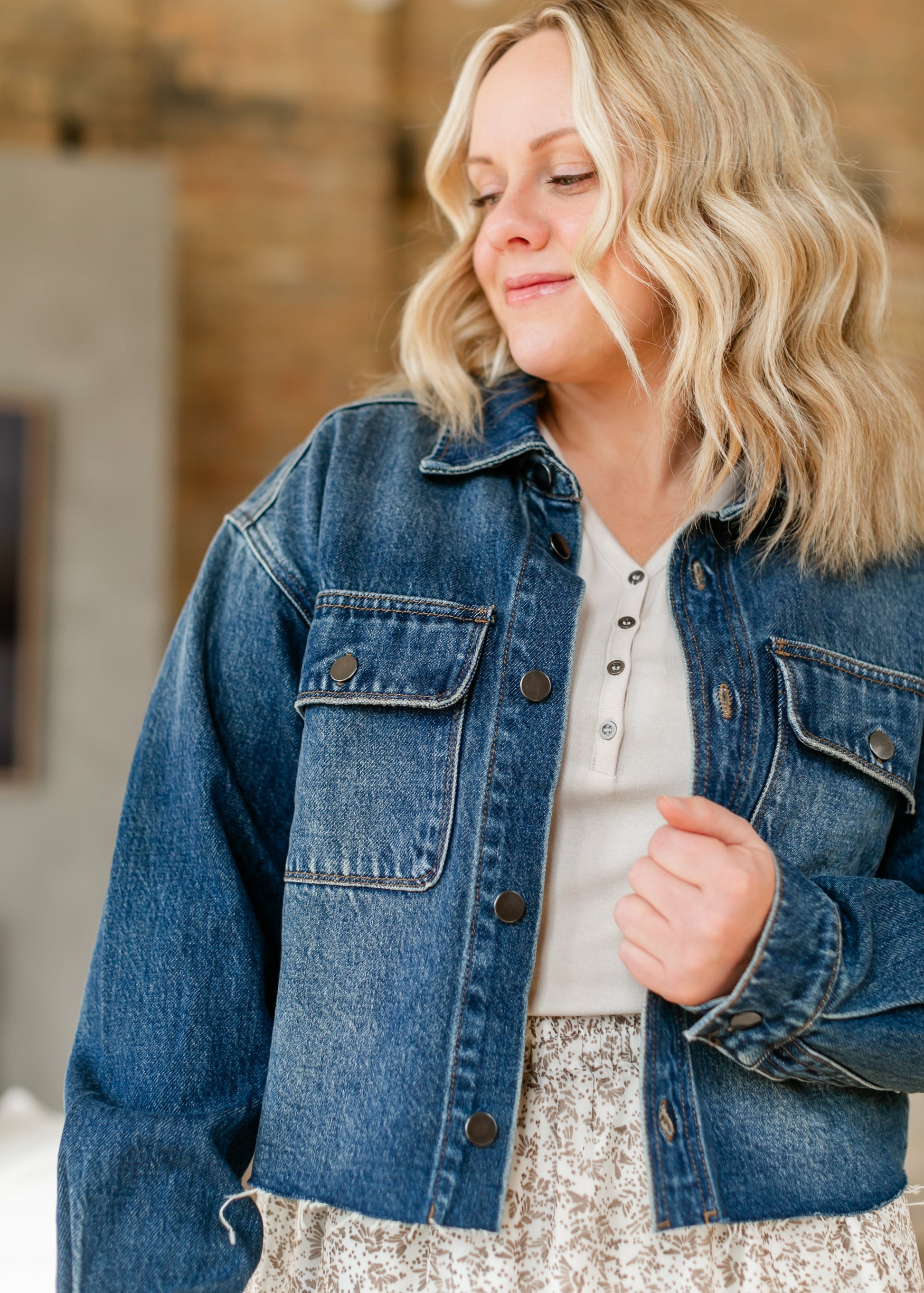 Lana Raw Hem Drop Shoulder Denim Jacket FF Tops