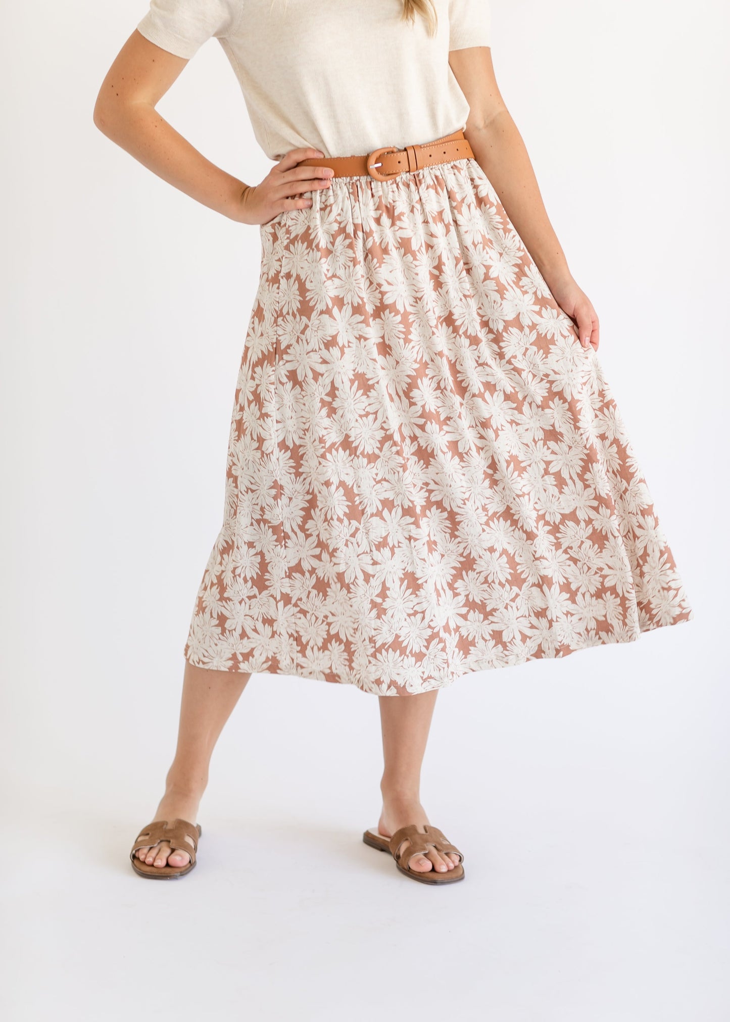 Lelia Floral Printed Midi Skirt FF Skirts Auburn / S